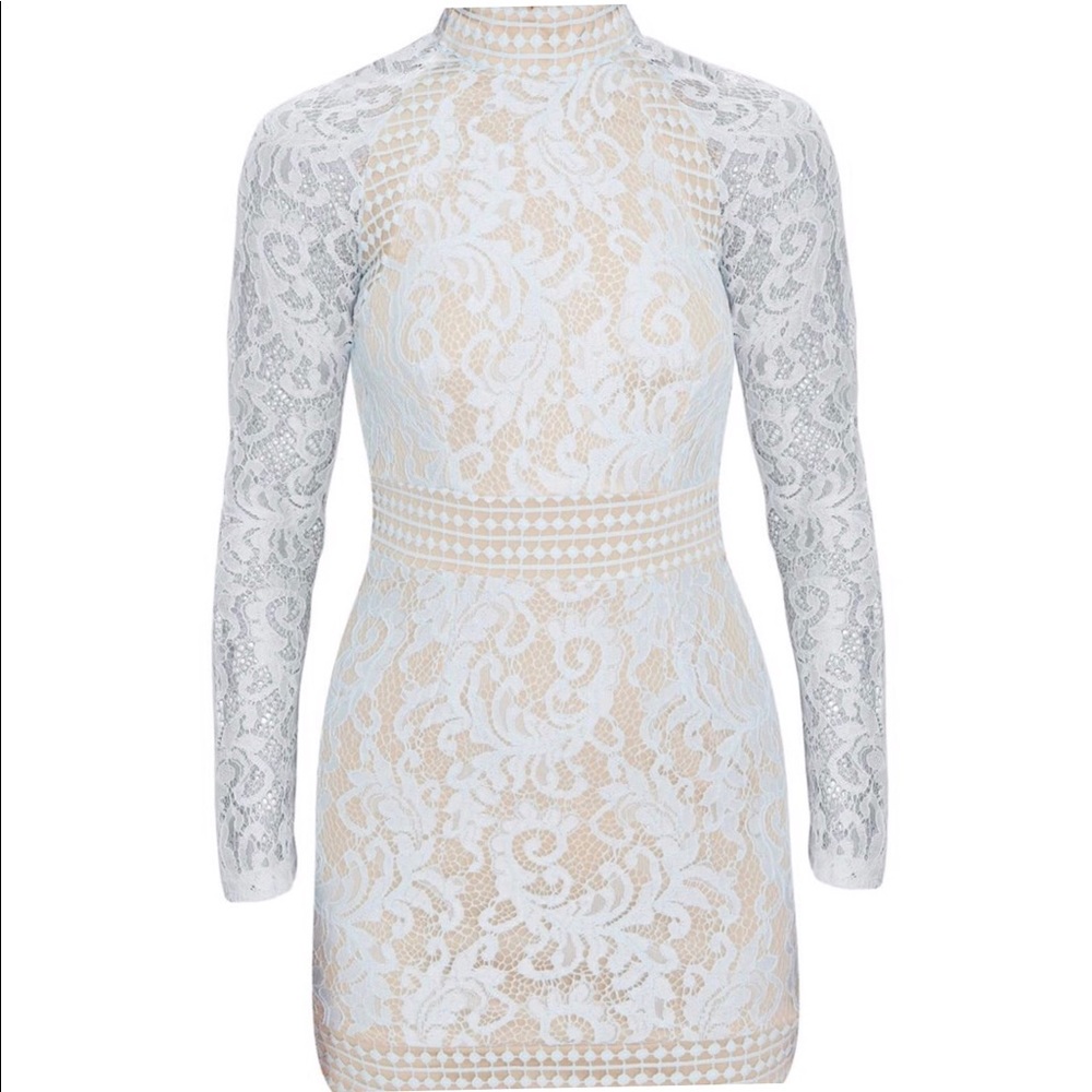Dusty blue lace high neck bodycon Dress